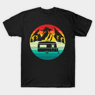 Vintage Sunrise Sunset - Mountain Hiking Camping Trailer T-Shirt